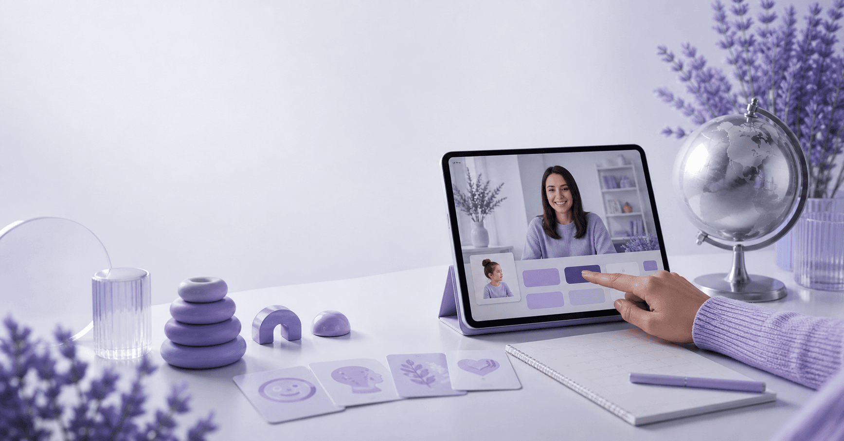 A parent choosing an online therapy time with global scheduling context